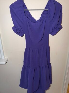 SHEIN Purple Short Puff Sleeve Mini Dress